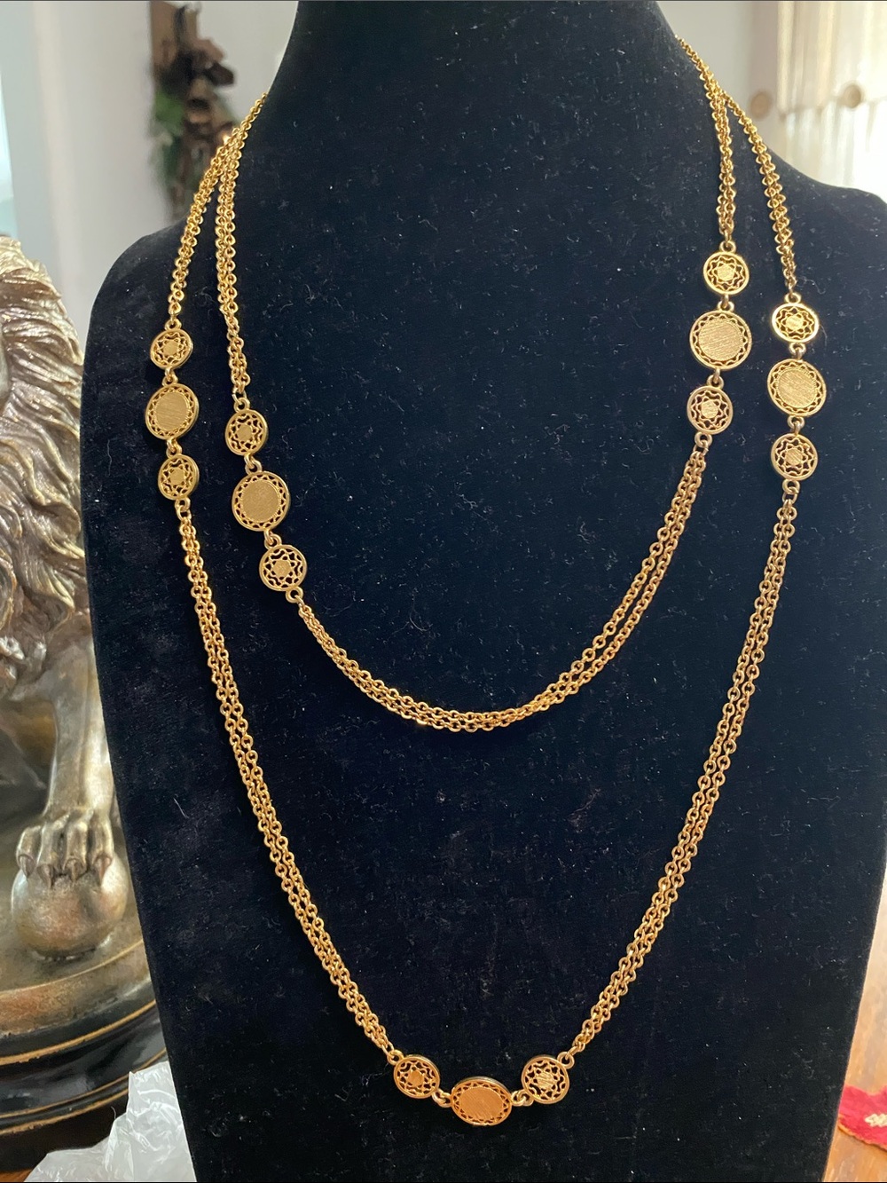 Gold-Tone Layered Filigree Disc Necklace for Women